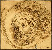 CARRACCI, Agostino Head of a Faun in a Concave (roundel) dsf oil painting on canvas